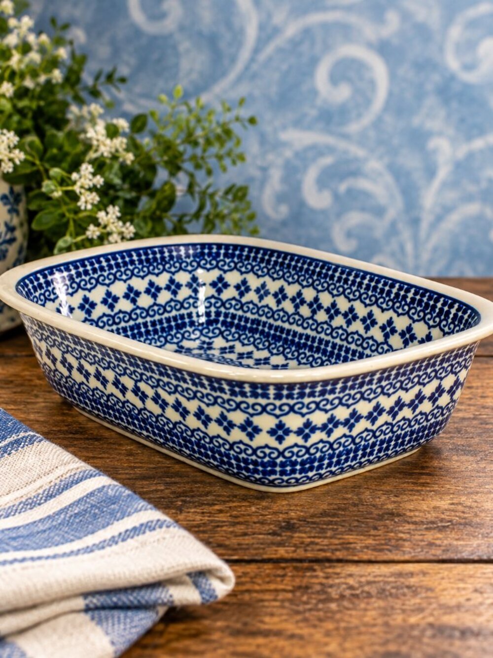 Boleslawic Rectangular Baking Dish Polish Pottery White Clay Kitchen Wear